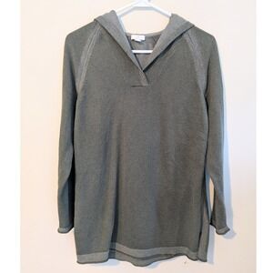 J.Jill Women's Knit Hoodie Top Green Plaited Moss Stone Tunic Sweater Size Small